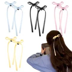 【特価商品】蝶結び 髪飾り ミニ レディース 子供 バンスクリップ ヘアピン女性 8個セット) おしゃれなヘアピン 結婚式 (4色 誕生日 発表会 ヘアピン 入学式 リボン ヘアアクセサリー ブラック ヘアクリップ ピンク ブルー Coollooda イエロー