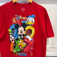 古着　XL　ディズニー　Tシャツ　赤　2017年   ミッキー   ドナルド   プルート   グーフィー