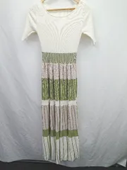 ◇ ⊂ eimy エイミー カラーレイヤー 五分袖 ロング ボートネックニットワンピース サイズF マルチカラー系 レディース E  【1507160021900】