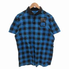 ジースターロウ G-Star RAW ポロシャツ カットソー チェック プリント バイカラー 半袖 XL 青 ブルー 黒 ブラック /FFのサムネイル