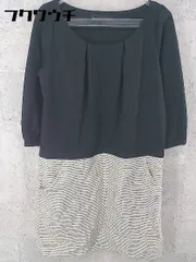◇ green label relaxing UNITED ARROWS 切替 七分袖 ミニ ワンピース ブラック アイボリー マルチ レディース 【中古】 【1002801433505】