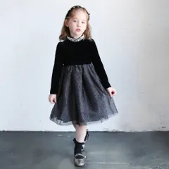 ☆ ブラック ☆ 110cm ☆ セレナドレスワンピース 子供 ドレス ワンピース 女の子 キッズ ドレスワンピース 62032302 フォーマルワンピース 長袖 ベロア パール チュールスカート 結婚式 パーティー 発表会 入園 卒園 入学