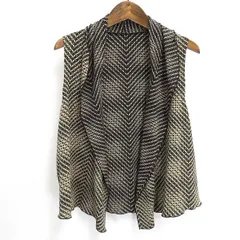 #a シセンドウ 詩仙堂 ベスト ジレ 黒 ベージュ 総柄 和柄 和風 ちりめん 縮緬 ショールカラー 日本製 美品 レディース [949695] k01