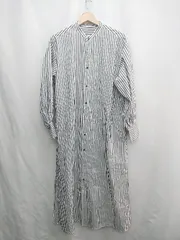 ◇ ⊂ ◎ ●未使用● ROPE PICNIC ストライプ柄 シャツ 長袖 ロング丈 ワンピース サイズ38 ホワイト グレー レディース E  【1412260045452】