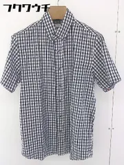 ◇ nano universe ナノ ユニバース ボタンダウン BD ギンガムチェック 半袖 シャツ サイズS ブラック ホワイト系 メンズ  【中古】 【1110150004830】