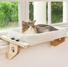 無垢材 キャットハンモック クッション付き 取り外し可能な窓枠用止まり木 簡単組立 バルコニー/屋内兼用 猫の快適日光浴ベッド xzdsopiのサムネイル