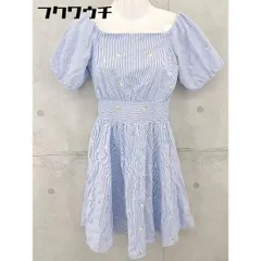 ◇ titty&Co. 花柄刺繍 ストライプ パフスリーブ 膝丈 ワンピース サイズS ライトブルー ホワイト レディース 【中古】 【1103160008561】