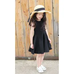 ☆ ブラック ☆ 130cm ☆ ナチュリアタンクワンピース ノースリーブ ワンピース キッズ ノースリーブワンピース 夏 10005090 サマードレス フレアワンピース 袖なし 子供 女の子 バックリボン シンプル 無地 大人っぽい おしゃれ 可愛い