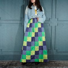 *SPECIAL ITEM* 60's〜70's USA VINTAGE FLOWER PATTERNED PATCHWORK HAND MADE DESIGN LONG SKIRT/60年代～70年代アメリカ古着お花柄パッチワークハンドメイドロングスカート