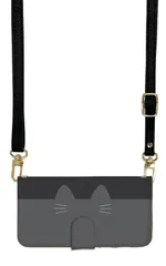 iPhone 16 ケース 手帳型 アイフォン16 スマホケース スマホショルダー レザー ストラップ 猫 ネコ 黒猫 シンプル かわいい ピンク 調節可能 130cm  カラー08