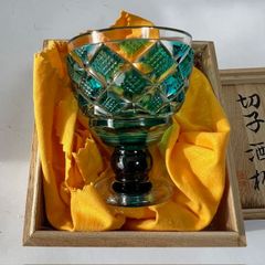 逸品】復刻薩摩切子 紫色切子脚付杯 坂本光男 共箱 銘あり 伝統工芸