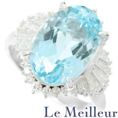 アクアマリン 6.43ct ダイヤモンド 0.95ct プラチナ Pt900 ヘイローデザインリング 指輪 13号 中古 プレラブド 返品OK