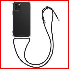 【大特価】kwmobile スマホショルダー 対応: Apple iPhone 12 Pro Max ケース - ストラップ付 斜めがけ 落下防止 TPU 透明/黒色