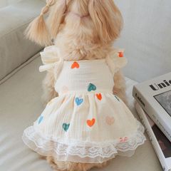 ハート柄ひらひらワンピース ワンピ スカート ハート 春夏 小型犬服