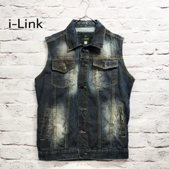 【ボタンロゴ】i-Link ヴィンテージ ノースリーブ デニム ベスト