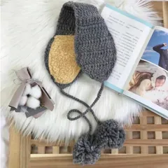 【冬おすすめ】ふわもこ編みイヤーマフラー／ニット耳当て × ポンポンリボン付き【グレー】【ベージュ】