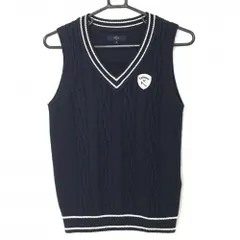 キャロウェイ ニットベスト ネイビー×白 ケーブル編み Vネック ワッペン レディース M ゴルフウェア Callaway