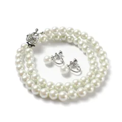 CRANES COLLECTION パール ネックレス ピアス イヤリング 2点 セット 日本製 国産真珠 ホワイト 自社生産 8mm珠 冠婚葬祭 巾着袋付 選べる6サイズ