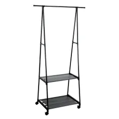 【新着商品】キャスター付き 移動式 スチール 組み立て式 約H156×W83×D43cm 簡単 2段 軽量 シンプル ハンガーラック 収納 ブラック トレードワン 30693