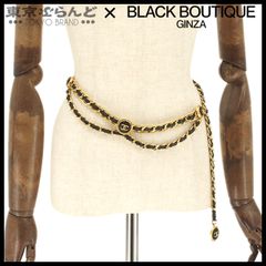 シャネル CHANEL ココマーク クローバー チェーンベルト ゴールドxブラック メタル レザー レディース 101800185
