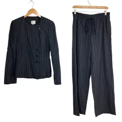 アルマーニ コレツィオーニ ARMANI COLLEZIONI スーツ セットアップ フォーマル ノーカラージャケット スラックス パンツ ストライプ 38 紺 ネイビー TT121  ■WYのサムネイル