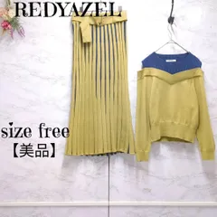 【美品】レディアゼル REDYAZEL 長袖バイカラーフェイクレイヤードSET　黄系　Fサイズ レディース 洗える　セットアップ