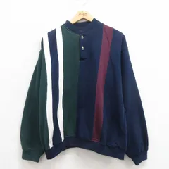 XL/古着 タウンクラフト 長袖 スウェット メンズ 00s マルチカラー ヘンリーネック 紺他 ネイビー 25aug08 中古 スエット トレーナー トッのサムネイル