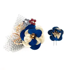 髪飾り 成人式 つまみ細工 振袖 前撮り 袴 花 2点セット 青 ゴールド 黒 ちりめん ベロア レース 組紐 大きい 小さい かんざし No.12-0353