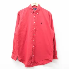 XL/古着 ラルフローレン 長袖 ブランド シャツ メンズ 90s ワンポイントロゴ ロング丈 コットン ボタンダウン 赤系 レッド 24nov22 中古 ト