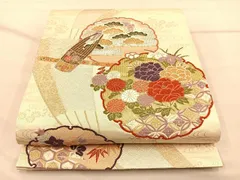 平和屋着物◎六通柄袋帯　唐織　都つづれ　雪輪草花文　金銀糸　正絹　逸品　BAAQ4273du