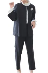 S_クロ テーパードパンツセット [リリヤーノ] セットアップ レディース ジャケット パンツ セット フォーマル Aライン ゆったり セレモニー スーツ Sサイズ ブラック テーパードパンツ