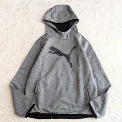 PUMA プーマ KEPS YOU DRY パーカー フード付き 速乾 長袖 トップス ビッグロゴ 160 レディース キッズ S相当 ゆったり 洗える グレー