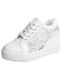 [Four leaf] 可愛い 厚底スニーカー レディース メッシュ インヒール シースルー レース 夏 インソール スニーカー 白 レーススニーカー 厚底 レースアップ ダッドスニーカー ノーネーム (ホワイト, measu [ホワイト] [22.5 cm]