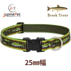 おさかな柄Brook Trout　ワンタッチ首輪　25mm幅　大型犬向け　アメリカ製　アメリカ直輸入　LUPINE ルパイン　軽量　丈夫Flowerタートルリーフ