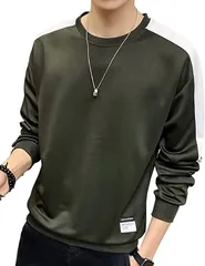 emptio エンプティオ クルーネック カットソー ストリート系 長袖 トレーナー メンズ 丸首 グリーン(モスグリーン,  M)