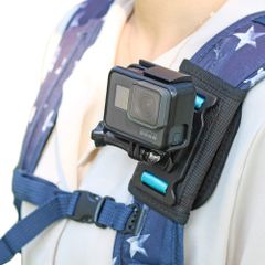 12/11/10/9/8、OSMO Hero Action GoPro 4/3、およびほとんどのアクションカメラに対応した調節可能なショルダーパッドと360度回転するベース付きバックパック型ショルダーストラップマウントカメラ。