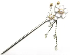 簪 かんざし 一本 和装 浴衣 アンティーク パール ダブル 桜 花 シルバー