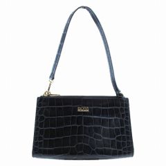 HUGO BOSS ヒューゴボス クロコ型押しレザー ハンドバッグ ポーチ セミショルダー ブラック レディース 【中古】