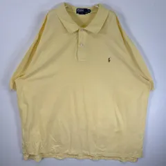 古着 90's/90年代 ポロバイラルフローレン Polo by Ralph Lauren 半袖 ポロシャツ ロゴ 刺繍 大きいサイズ 2ボタン 3XL BIG  イエロー 無地 メンズ