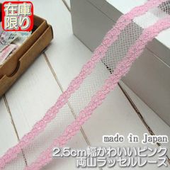 2.5cm幅ピンクの両山ラッセルレース(10ｍ)