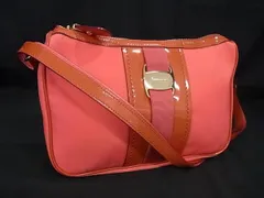 ■極美品■ Salvatore Ferragamo フェラガモ ヴァラ ナイロン×パテントレザー クロスボディ ショルダーバッグ ピンク系 FC9939