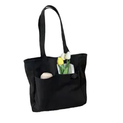 【人気商品】[SensaBliss] トートバッグ キャンバス トートバック A4 大容量 ショルダー トート キャンバス ショルダーバッグ トートバッグ レディース メンズ 無地 ファスナー付き (ブラック)