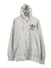 古着 80s USA製 adidas トレフォイル フロッキー プリント スウェット ジップ パーカー L 古着 