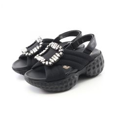 ロジェ ヴィヴィエ Roger Vivier サンダル ヴィヴ ラン ライト ストラス バックル ブラック レザー サンダル レディース Used A
