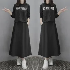 部屋着セットアップ パーカー スカート スウェット ブラック