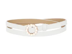 Allegra K 細ベルト 細め ウエストベルト パールバックル ナロー フェイクレザー 調節可能なベルト レディース ホワイト 105 cm