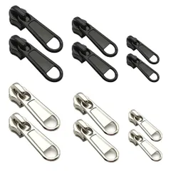 新品 ジッパー引き手 ファスナー 12個セット 3サイズ2色 引き手 取り外し可能で再利用可能なジッパー交換スライダー 交換用 ジッパー 金属製 ファスナー 修理 部品 縫製 交換用 diy 金具 バッグ