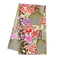 【中古】 袋帯 振袖用 リサイクル 正絹 金 ゴールド 赤 紫 白 ピンク 牡丹 百合 ユリ バラ 薔薇 花びら 鹿の子 雪輪 唐織 金糸 No.6-1561