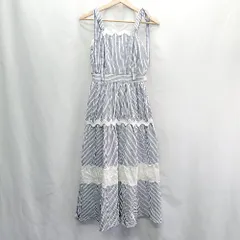 ◇ ◎ ●未使用● tocco closet ストライプ柄 レース ロング丈 ワンピース サイズM ネイビー ホワイト レディース E  【1407180065130】