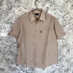 SIMPLE LIFE　シンプルライフ　ワイシャツ　シャツ　半袖　総柄　チェック　薄手　春　夏　秋【size L】　ベージュ　薄茶　レッド　赤　グリーン　緑